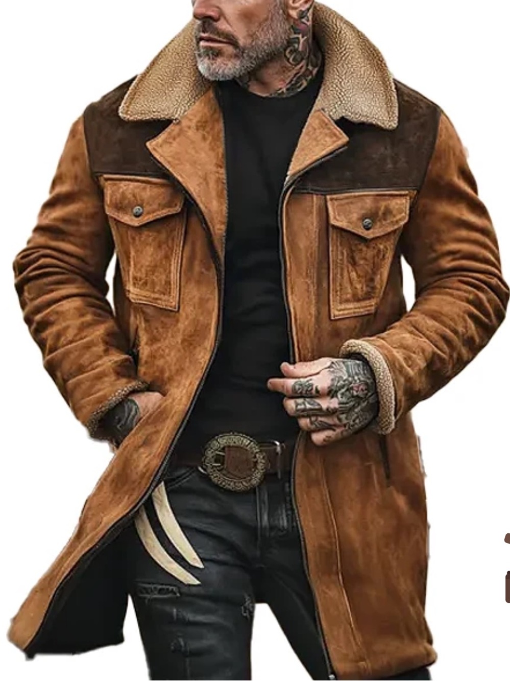 Men’s MANLY Colorblock Faux Suede Lightweight Mid-length Brown Coat M NWT